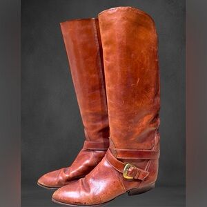 Vintage Enzo Angiolini pullon riding boot in cognac leather with buckle size 36